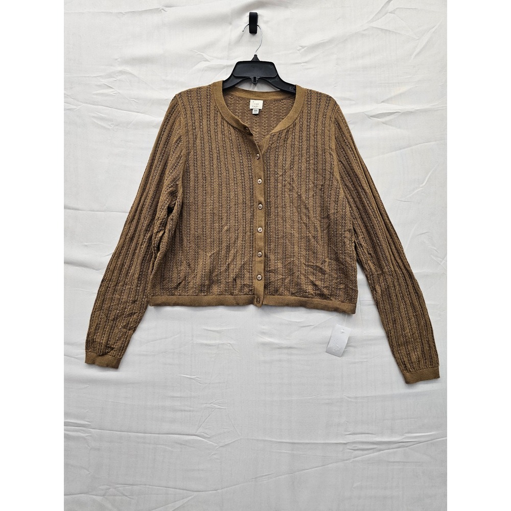 A New Day‎ Women XXL Brown Pointelle Knit Button Front Cardigan Sweater New